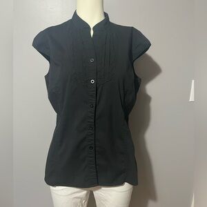 Cherokee Black Cap-Sleeve Button Front Blouse